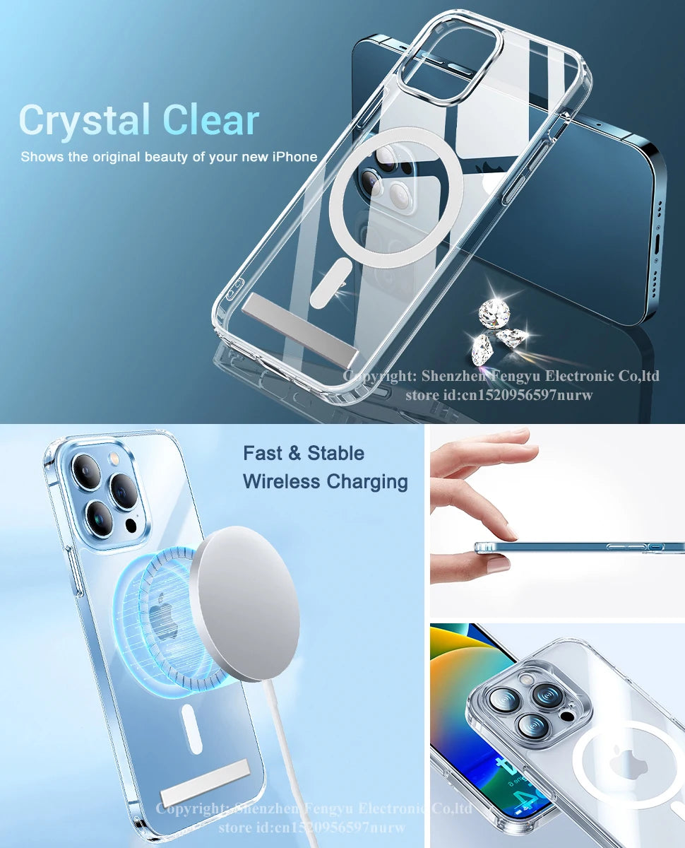 Afia for iPhone 16 Pro Max Magnetic Clear Phone Case with Kickstand for Shockproof Mobile Back Cover