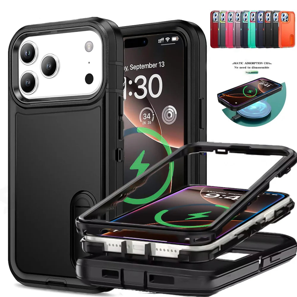 Afia 3 IN 1 Hybrid Military Anti-Shock Phone Case for iPhone 17/ 17Pro/  17 Pro Max Heavy Duty Shockproof Armor Kickstand Cover