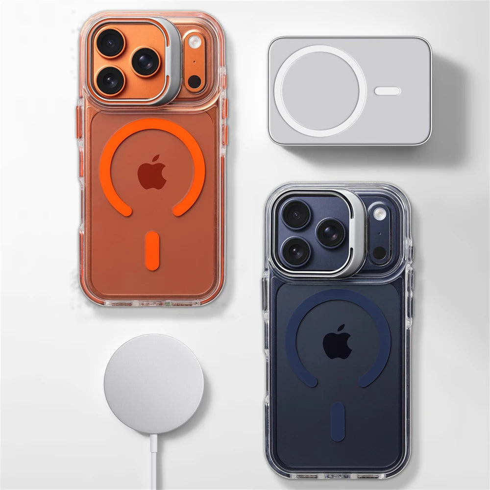 Magnetic Clear Stand Case for iPhone 17 Pro Max, 17 Pro, 17 – Luxury Shockproof Cover with Camera Lens Protection