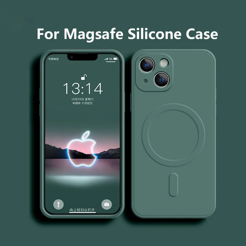 Afia MagSafe Magnetic Case for iPhone 14 Pro Max Soft Liquid Silicone Protective Cover - Color green