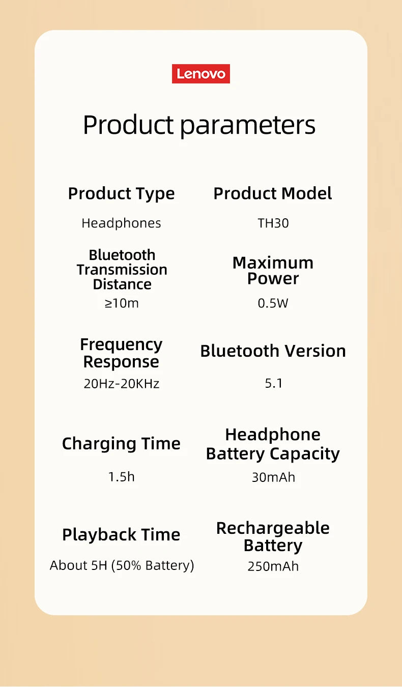 Lenovo Sports Earphones, Esports Games with Microphone TH30 Wireless Bluetooth Headphones with Headwear Earmuffs.