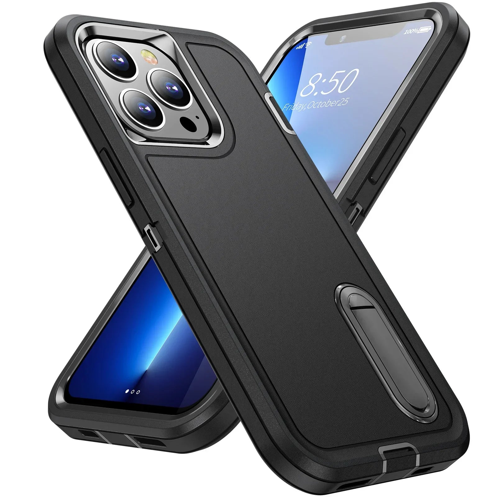 Afia 3 IN 1 Hybrid Military Anti-Shock Phone Case for iPhone 17/ 17Pro/  17 Pro Max Heavy Duty Shockproof Armor Kickstand Cover