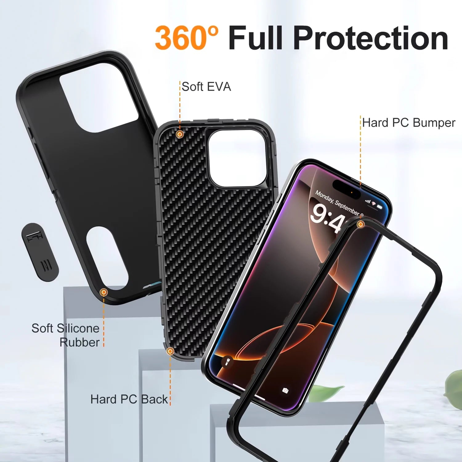 Afia 3 IN 1 Hybrid Military Anti-Shock Phone Case for iPhone 17/ 17Pro/  17 Pro Max Heavy Duty Shockproof Armor Kickstand Cover