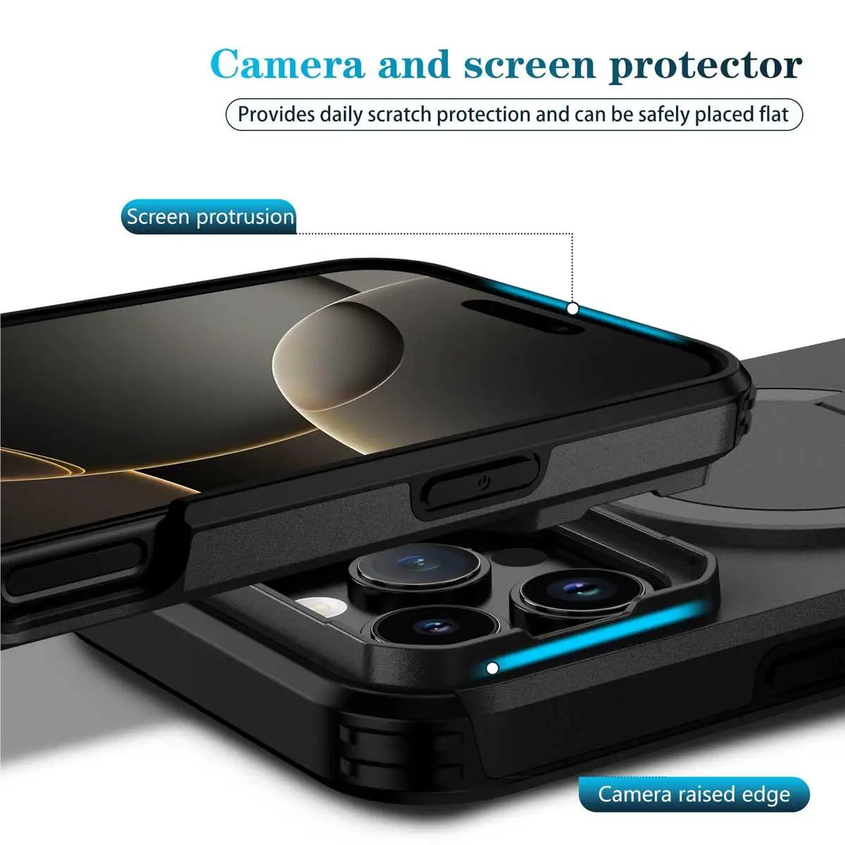 Afia Magnetic Ring Stand Case with Sliding Camera Lens Protector for iPhone 16 Pro Max / 16 Pro / 15 Pro Max / 15 Pro – Shockproof MagSafe Wireless Charging Cover
