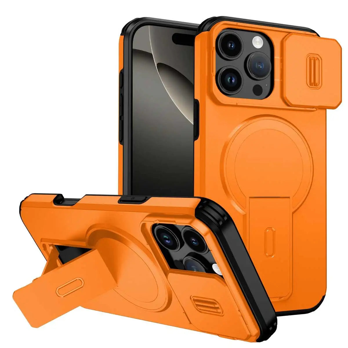 Afia Magnetic Ring Stand Case with Sliding Camera Lens Protector for iPhone 16 Pro Max / 16 Pro / 15 Pro Max / 15 Pro – Shockproof MagSafe Wireless Charging Cover