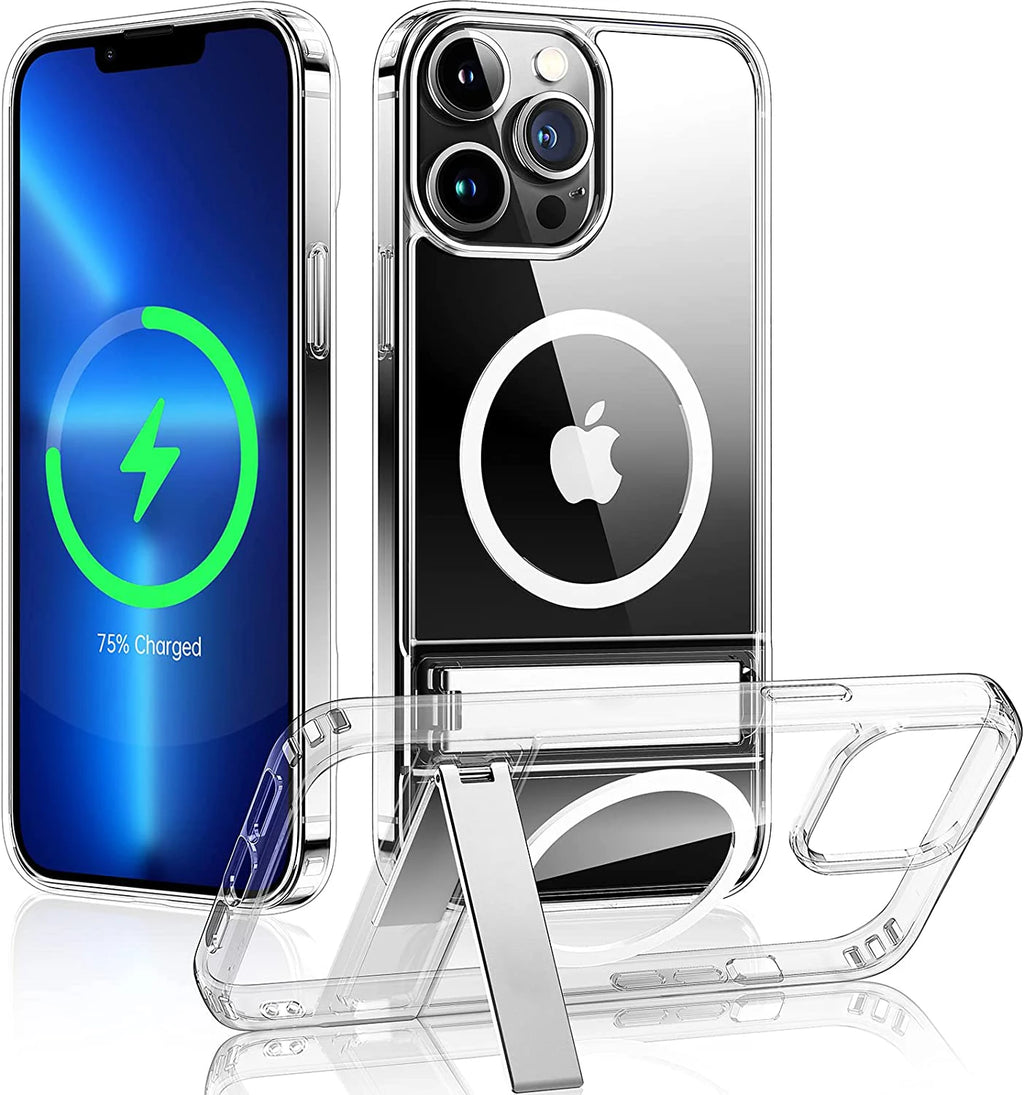 Afia for iPhone 16 Pro Max Magnetic Clear Phone Case with Kickstand for Shockproof Mobile Back Cover