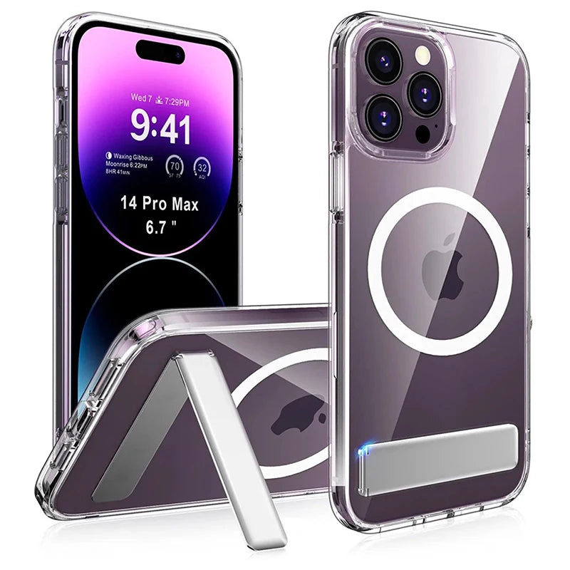 Afia for iPhone 16 Pro Max Magnetic Clear Phone Case with Kickstand for Shockproof Mobile Back Cover