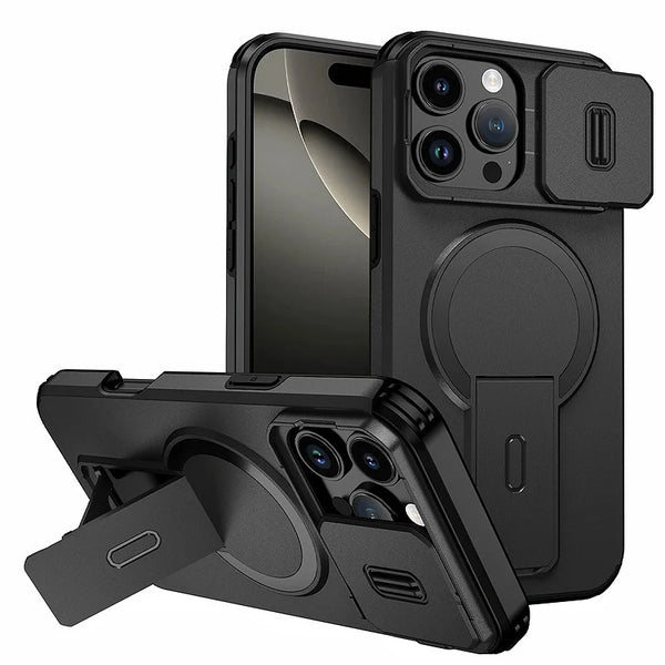 Afia Rugged MagSafe Case for iPhone 16 Pro Max / Plus / 16e – Armor Stand Cover with Camera Slide Protection